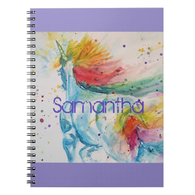 Unicorn Watercolor Painting Girls Name Notebook (Front)