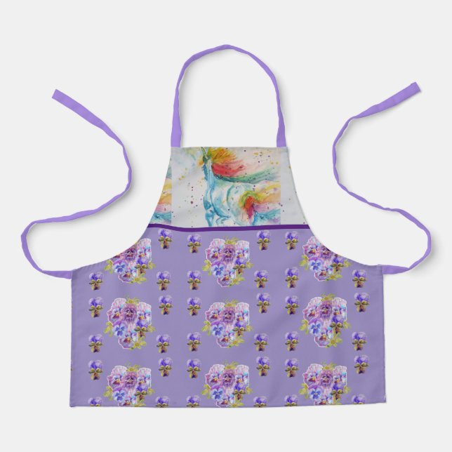 Unicorn Watercolor Painting Purple Womans Apron (Front)