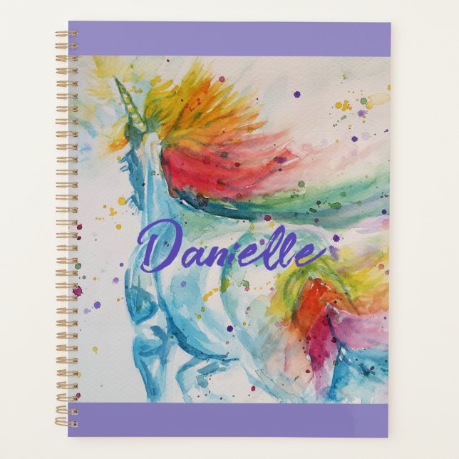 Unicorn Watercolor Painting Rainbow Girls  Planner (Front)