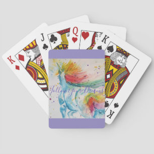 Unicorn Watercolor Painting Rainbow Girls Playing Cards