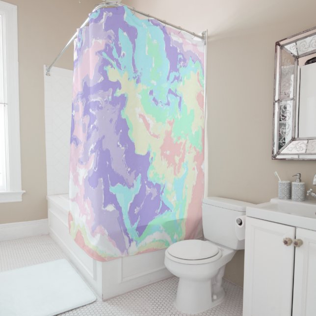 Unicorn Watercolor Pastels Curtain (In Situ)