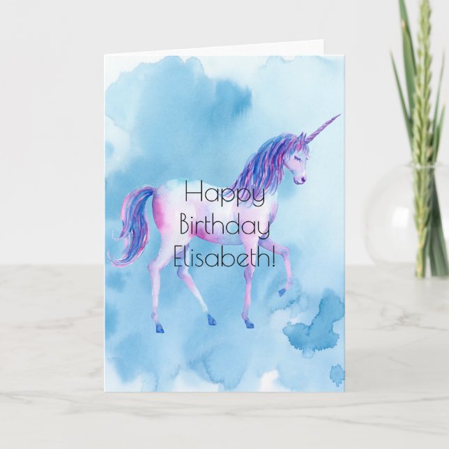Unicorn Watercolor Personalised Birthday Card (Front)