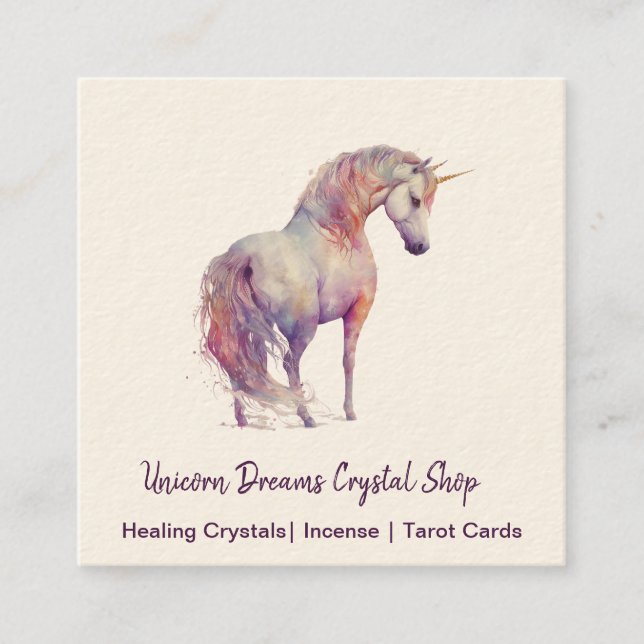 Unicorn Watercolor Square Business Card (Front)