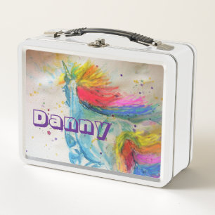 Unicorn Watercolour Cute Chids Name Lunch Box