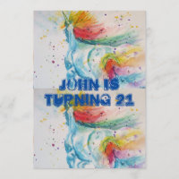 Unicorn Watercolour Mans 21st Birthday Invitation