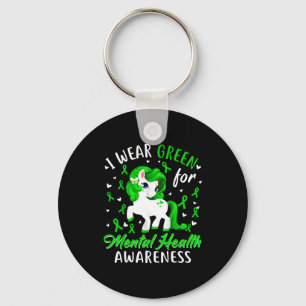 Unicorn wear green for mental health awareness key ring