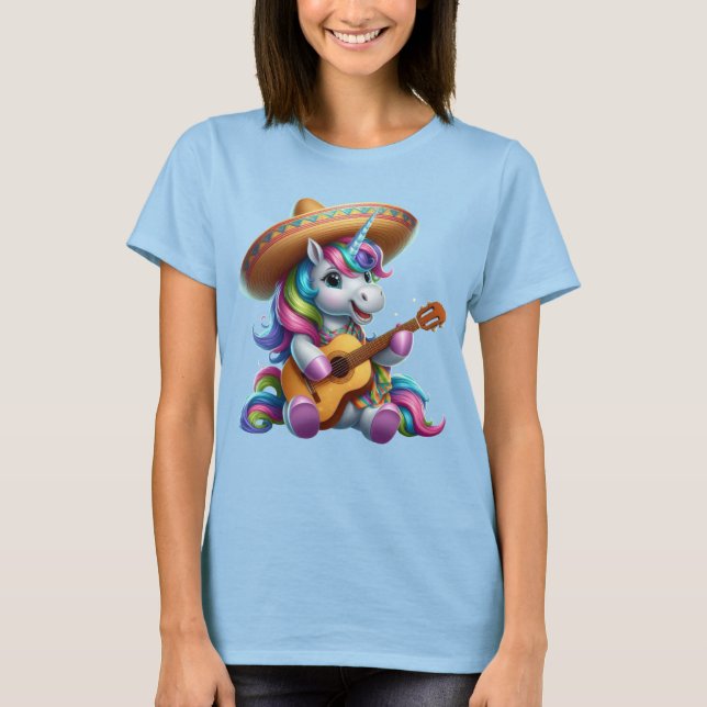 Unicorn Wearing a Sombrero Playing Guitar T-Shirt (Front)