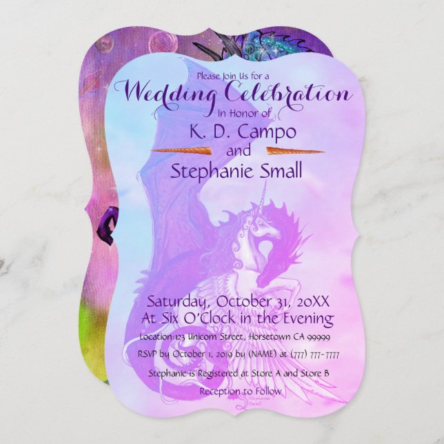 Unicorn Wedding Celebration Invitation Dragon Red (Front/Back)