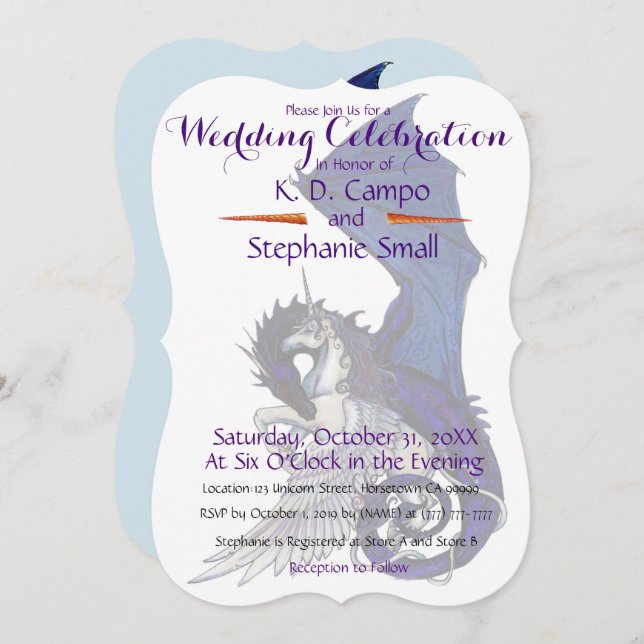 Unicorn Wedding Celebration Invitation Dragon Red (Front/Back)