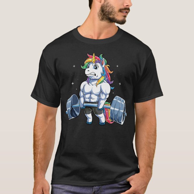 Unicorn Weightlifting T shirt Fitness Gym Deadlift (Front)