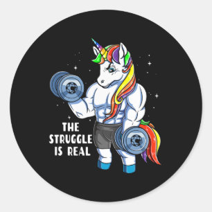 Unicorn Weightlifting T Shirt - Rainbow Unicorn Gy Classic Round Sticker