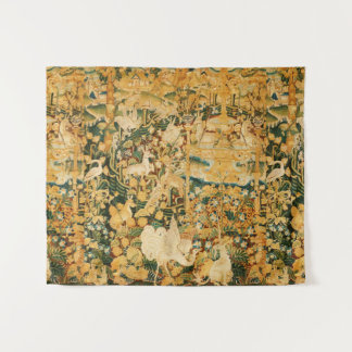 UNICORN,WHITE GRYPHON,ANIMALS,FANTASY FLOWERS TAPESTRY
