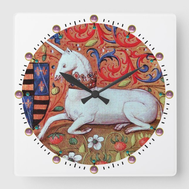 UNICORN ,White Square Wall Clock (Front)