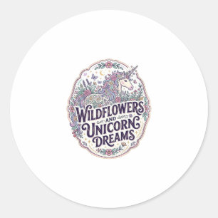 Unicorn Wildflowers and Unicorn Dreams POD Ready M Classic Round Sticker