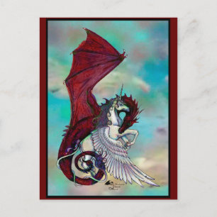 Unicorn Winged Pony Pegacorn Wyrm Red Dragon Horse Postcard