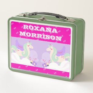 UNICORN WINGED ROSE PINK WHITE Metal Lunchbox