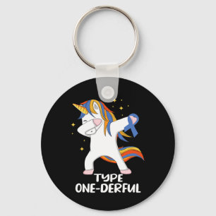 Unicorn with blue ribbon Type 1 Diabetes T1D Type Key Ring