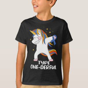 Unicorn With Blue Ribbon Type 1 Diabetes T1d Type  T-Shirt