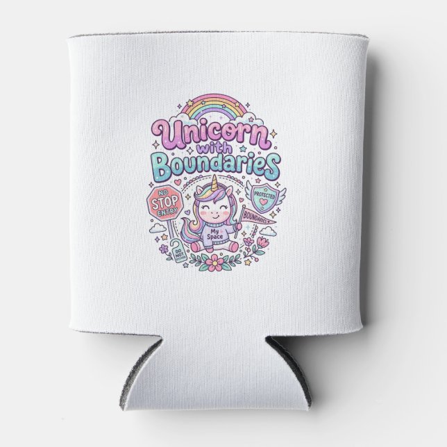 Unicorn with Boundaries Charming Apparel Graphic_1 Can Cooler (Front)