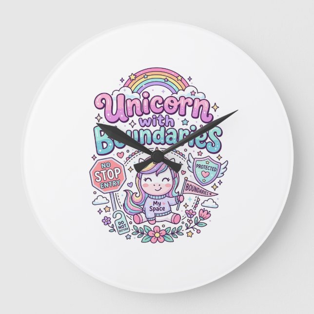 Unicorn with Boundaries Charming Apparel Graphic_1 Large Clock (Front)