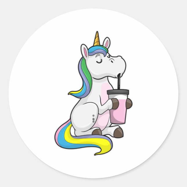 Unicorn with Bubble Tea Classic Round Sticker (Front)