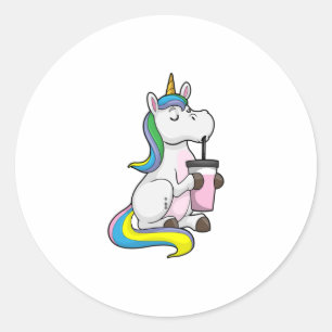 Unicorn with Bubble Tea Classic Round Sticker