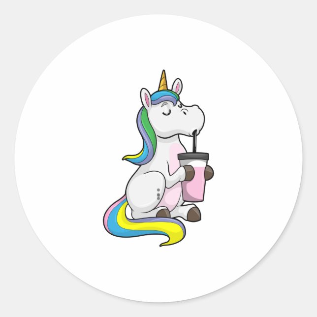 Unicorn with Bubble Tea Classic Round Sticker (Front)