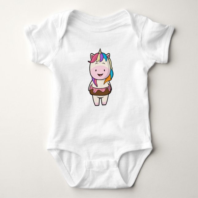 Unicorn with Chocolate doughnut Baby Bodysuit (Front)