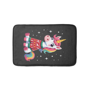 Unicorn with Christmas Sweater Unicorn Girls Chris Bath Mat