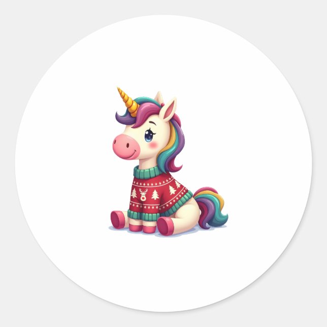 Unicorn with Christmas Sweater Unicorn Girls Chris Classic Round Sticker (Front)