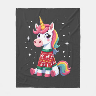 Unicorn with Christmas Sweater Unicorn Girls Chris Fleece Blanket