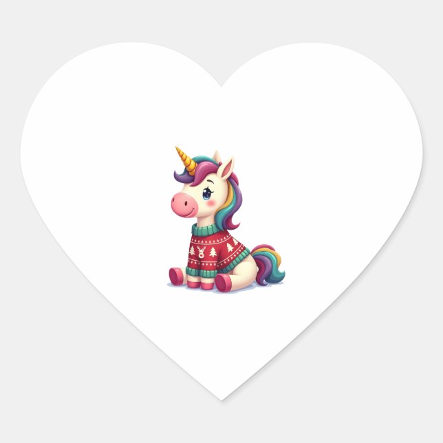 Unicorn with Christmas Sweater Unicorn Girls Chris Heart Sticker (Front)