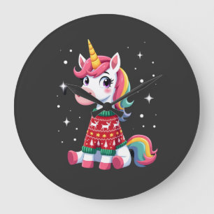 Unicorn with Christmas Sweater Unicorn Girls Chris Large Clock