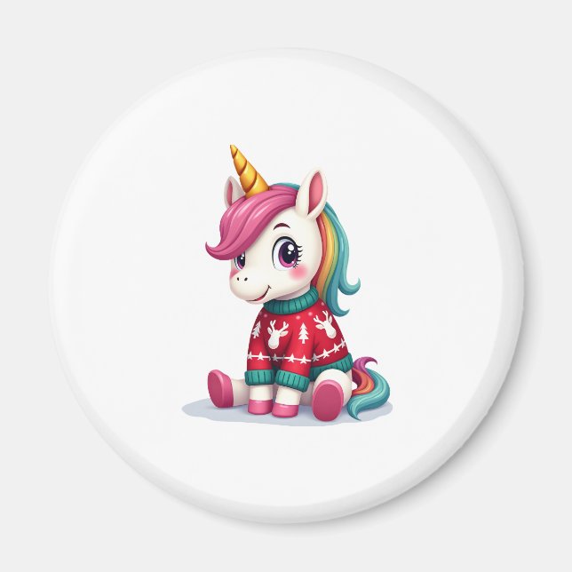 Unicorn with Christmas Sweater Unicorn Girls Chris Magnet (Front)