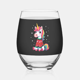Unicorn with Christmas Sweater Unicorn Girls Chris Stemless Wine Glass