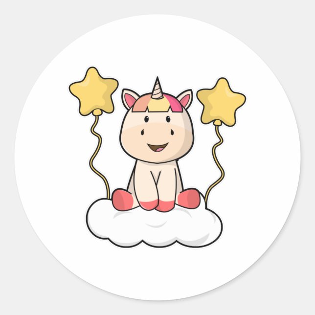 Unicorn with Cloud & Stars Classic Round Sticker (Front)