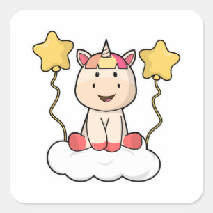 Unicorn with Cloud & Stars Square Sticker