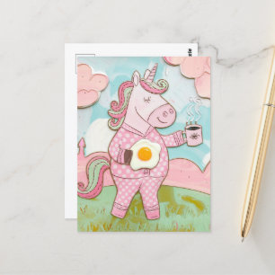 Unicorn With Coffee and Egg Postcard