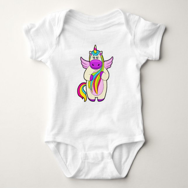 Unicorn with colourful Hairs Baby Bodysuit (Front)