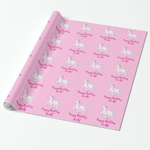 Unicorn with Daisies Birthday Name Customisable Wrapping Paper