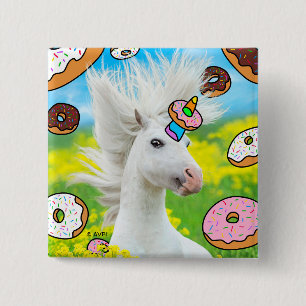 Unicorn With Donuts 15 Cm Square Badge