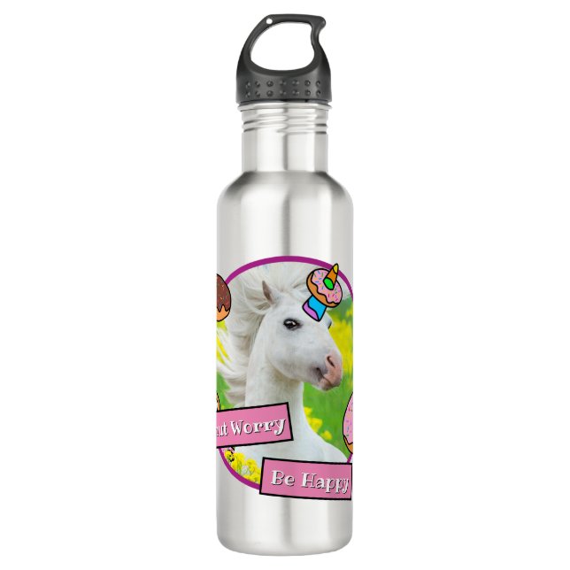 Unicorn With Donuts 710 Ml Water Bottle (Front)