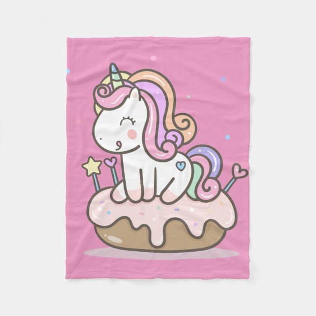 Unicorn with doughnut fleece blanket (Front)
