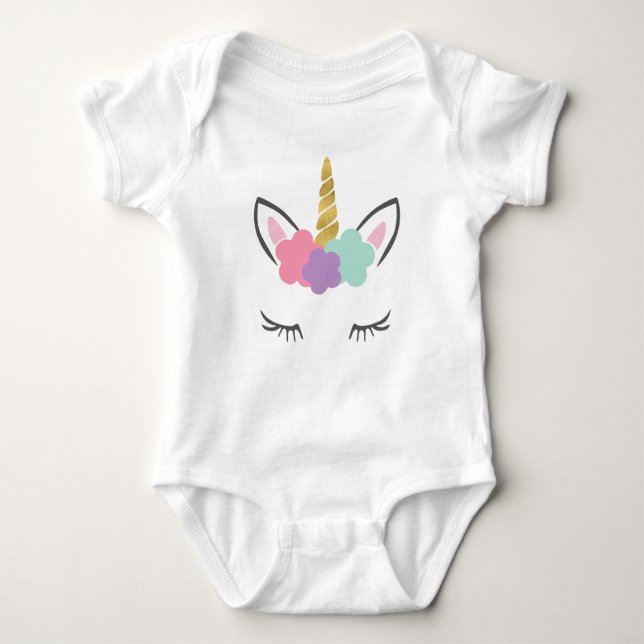 Unicorn with eyelashes, Unicorn face, Cute unicorn Baby Bodysuit (Front)