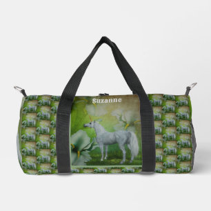 Unicorn With Fantasy Flowers Personalised Duffle Bag