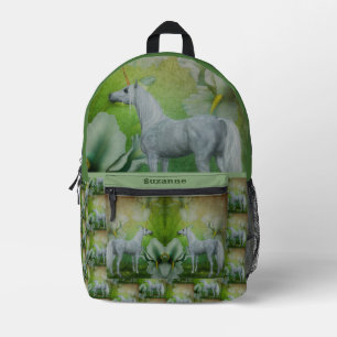 Unicorn With Fantasy Flowers Personalised Printed Backpack
