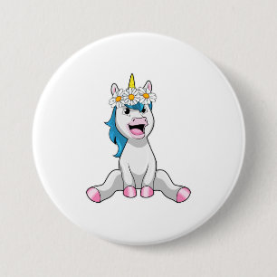 Unicorn with Flowers Daisy 7.5 Cm Round Badge