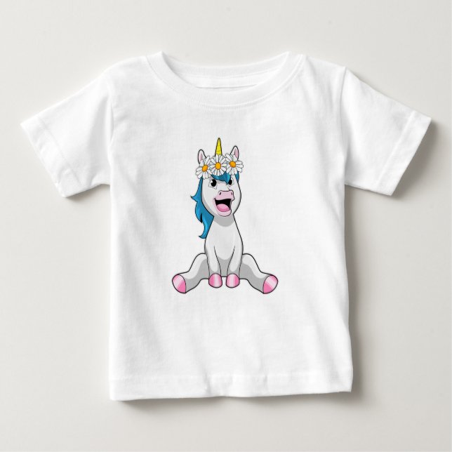 Unicorn with Flowers Daisy Baby T-Shirt (Front)