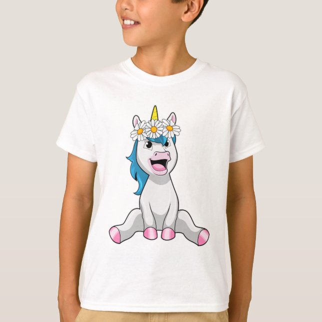 Unicorn with Flowers Daisy T-Shirt (Front)