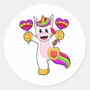 Unicorn with Hearts Classic Round Sticker